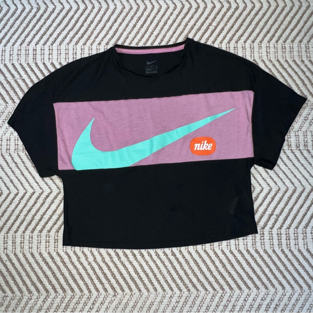Nike Crop Top Swoosh Size Large Pink and Black